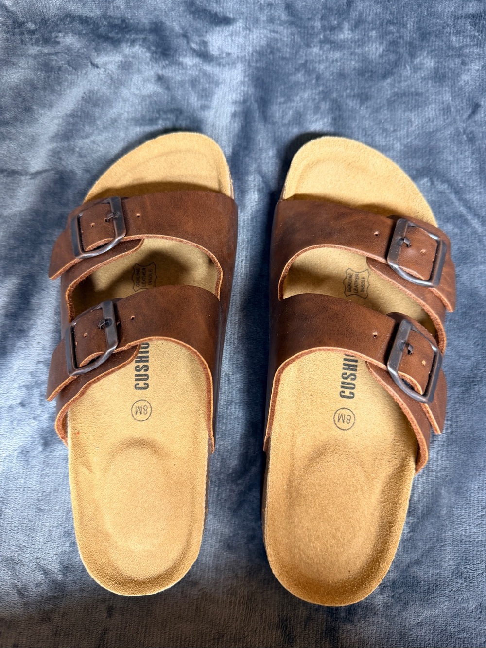 Women's Brown Double-Buckle Slide Sandals - Cushioned Footbed